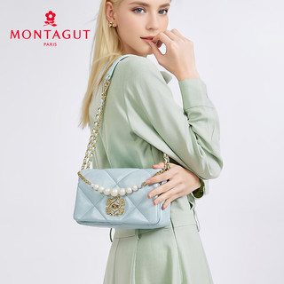 梦特娇（MONTAGUT）包包女包羊皮小方包2024轻奢侈女士斜挎包单肩品牌包包 岩石灰RA512032105