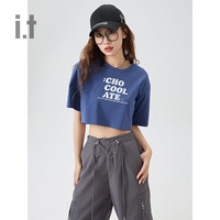 :CHOCOOLATE it 女装短款短袖T恤2024夏季青春时尚半袖001100 NYX/藏青色 S