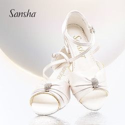 SANSHA 三沙 兒童拉丁舞鞋女童 軟底交誼舞國標舞蹈跳舞鞋涼鞋 白色 29