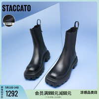STACCATO 思加圖 新款潮酷厚底切爾西靴煙筒靴女中靴加絨靴D1531DZ3