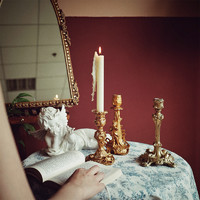 加安加丽 法式浪漫烛台欧式轻奢复古天使金色摆件美式银色餐桌蜡烛灯装饰品