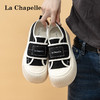 La Chapelle 女鞋帆布鞋女当季魔术贴女鞋百搭小白鞋厚底休闲板鞋子 黑色 40