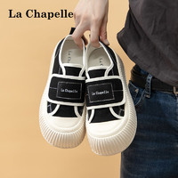 La Chapelle 女鞋帆布鞋女當季魔術貼女鞋百搭小白鞋厚底休閑板鞋子 黑色 40