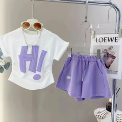 WEIMIYA 薇靡雅 女童夏季休闲套装中大童洋气T恤短裤两件套  紫色 140cm