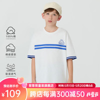 Kappa Kids卡帕儿童夏季短袖舒适全棉简约百搭男童T恤校园上衣 米白色   170