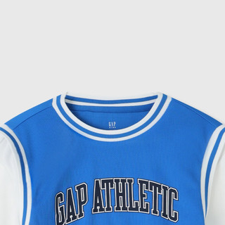 Gap男童2024夏季吸湿速干撞色套装儿童装短袖T恤短裤890520 蓝色 120cm (XS)亚洲尺码