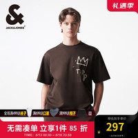杰克·琼斯（JACK&JONES）夏季男士新款BSQ联名款略宽松版型印花设计短袖T恤224201225 巧克力棕色E09 常规 巧克力棕色E09 1