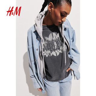 H&M女士T恤2024夏季舒适柔软潮流大廓形印花短袖上衣1206628 深灰色/Nirvana XXS