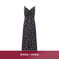 欧时力 碎花吊带连衣裙2024春夏V领法式气质收腰度假 黑色 XL