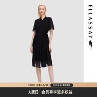 歌力思（ELLASSAY）2024夏季优雅知性雪纺收腰显瘦中长衬衫连衣裙女EWD352Y14200 经典黑 XS