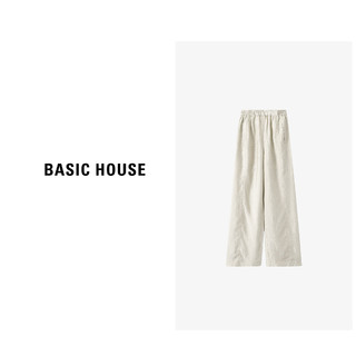 Basic House/百家好 休闲时尚宽松显瘦阔腿通勤长裤B0633B5H272 卡其加长 S（85-105斤）