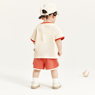 迷你巴拉男童女童宝宝短袖套装夏季亲肤纯棉印花运动两件套230224119201 铁锈红61009