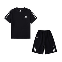 Kappa Kids卡帕男童运动套装2024夏季户外百搭儿童短袖T恤短裤两件装 黑色 薄款  130