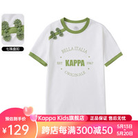 Kappa KidsKappa女童短袖T恤2024夏季轻薄透气童装新中式国风淑女儿童上衣 白色 薄款  160