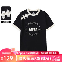 Kappa KidsKappa女童短袖T恤2024夏季轻薄透气童装新中式国风淑女儿童上衣 黑色 薄款  160