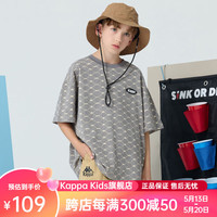 Kappa KidsKappa儿童潮牌时尚短袖T2024春纯棉大童T恤男女通用款   浅灰色 140