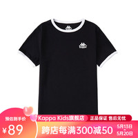 Kappa Kids卡帕童装2024年夏季女童短袖T恤宽松休闲透气中大童儿童短袖 黑色 薄款  140