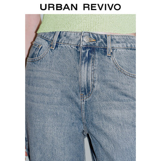 URBAN REVIVO 女士时髦复古猫须水洗阔腿牛仔长裤 UWG840195 蓝色 30