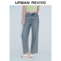URBAN REVIVO 女士时髦复古猫须水洗阔腿牛仔长裤 UWG840195 蓝色 25