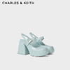 CHARLES&KEITH24夏新品方头粗高跟一字带玛丽珍凉鞋CK1-60361514