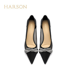 哈森单鞋女2024夏季尖头气质细跟高跟鞋舒适网面女鞋HWM240113 黑色 36