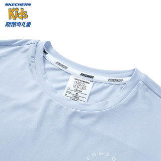 Skechers斯凯奇儿童透气长袖T恤男夏季女童网孔运动上衣P224K030 氙气蓝/0356 130cm