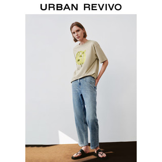 URBAN REVIVO 女士复古水洗棉质时髦卷边牛仔裤 UWH840085 蓝色 28
