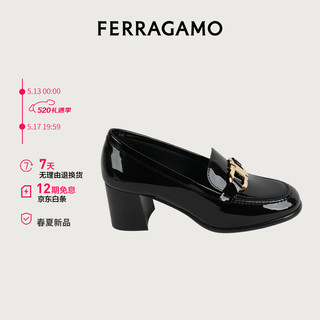 菲拉格慕（Ferragamo）女士黑色Gancini高跟乐福鞋 0769316_1D _ 75/38 