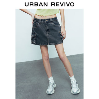 URBAN REVIVO 女士街头工装风立体口袋薄牛仔半身裙 UWV840147 蓝色 XL
