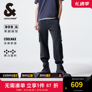 杰克·琼斯（JACK&JONES）春夏新款男士休闲舒适黑色个性工装休闲束脚九分牛仔裤224232057 A15黑色牛仔 常规 A15黑色牛仔 1