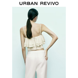 URBAN REVIVO 女装时尚叠层荷叶边短款拉链吊带衫UWG240102 本白 L