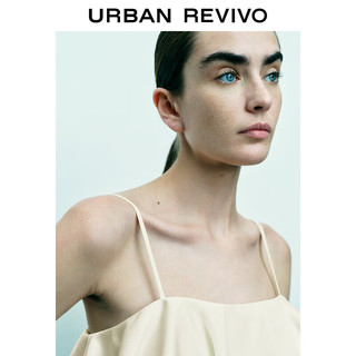 URBAN REVIVO 女装时尚叠层荷叶边短款拉链吊带衫UWG240102 本白 L