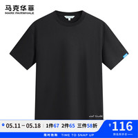 马克华菲【方格肌理】短袖T恤男士2024夏季休闲百搭圆领纯色刺绣上衣 001黑色 S