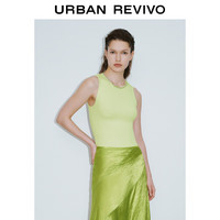 URBAN REVIVO 女装小众魅力钉珠装饰修身无袖T恤UWG440103 白绿 XL