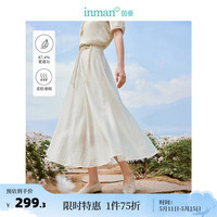 茵曼（INMAN）新中式盘扣半身裙2024夏季女装通勤流苏裙子 米杏色 S