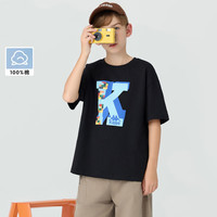 Kappa Kids卡帕儿童夏季短袖印花舒适自由百搭黑T恤24夏季上衣 黑色   160