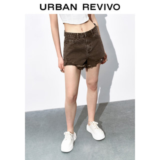 URBAN REVIVO 女装复古时髦慵懒休闲毛须休闲短裤UWL840106 棕色 27