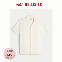 HOLLISTER 24春夏美式纯色织纹棉质短袖衬衫 男 KI325-4033 奶油色 M (180/100A)