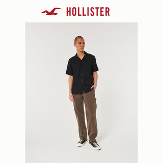 HOLLISTER 24春夏美式纯色织纹棉质短袖衬衫 男 KI325-4033 黑色 L (180/108A)