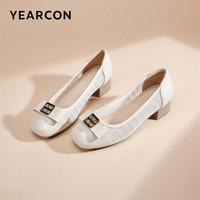 YEARCON 意尔康 女鞋2024春夏新款女士粗跟浅口单鞋方头法式通勤气质工作鞋