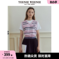 TEENIE WEENIE TeenieWeenie小熊2024年夏季新款假两件学院风针织短袖薄款T恤女