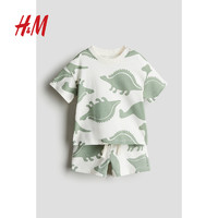 H&M HM童装宝宝套装2件式2024夏季新款棉质印花短袖上衣短裤1226719