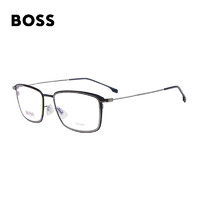 HUGO BOSS 防蓝光男女款黑色钛镜框银色镜腿光学眼镜架眼镜框 1197 KU0 56MM