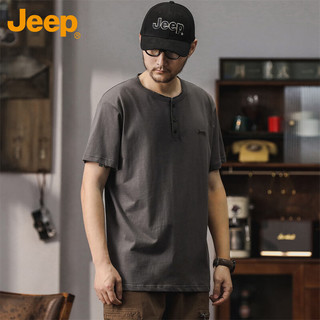 吉普（JEEP）短袖T恤男夏季宽松潮流纯棉男士凉感透气衣服男装 灰色 4XL 