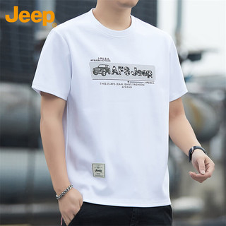 吉普（JEEP）短袖男士T恤夏季纯棉宽松潮流凉感休闲运动衣服男装 白色 L 