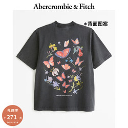Abercrombie & Fitch 男装女装装 24夏季时尚美式风复古图案T恤 KI123-4049 黑色 XL (180/116A)