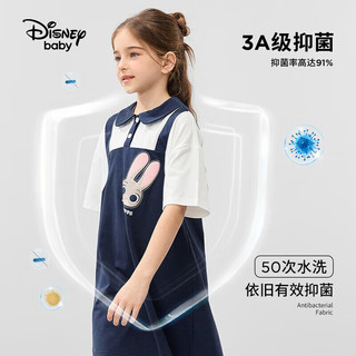 迪士尼（DISNEY）童装儿童女童凉感连衣裙抗菌学院假两件甜裙子24夏DB421AA27蓝100