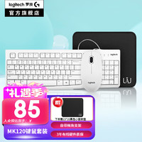 logitech 罗技 MK120有线键鼠套装  USB电脑键盘薄膜 即插即用 全尺寸 MK120白色+短鼠标垫