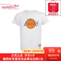 mitchell & ness 纯棉T恤男 NBA公牛猛龙黄蜂凯尔特人队全棉短袖男 MN圆领男士半袖 湖人队-白色 L