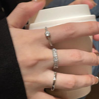MOEFI 茉妃 素圈鋯石金屬開口戒指套裝女小眾設計感食指戒簡約冷淡風指環 素圈鋯石金屬三件套